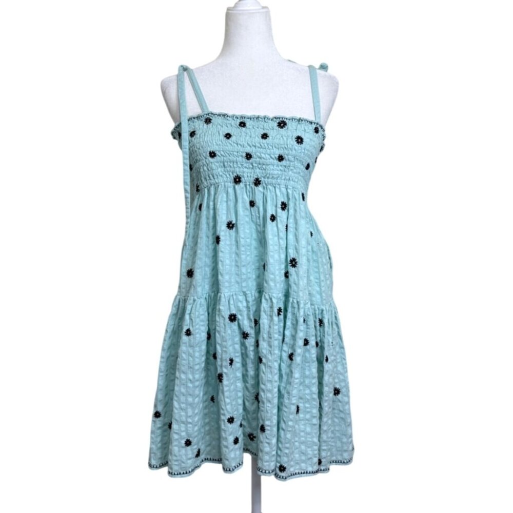 Tanya Taylor Size S Swim Cover-Up Lina Dress Sundress Embroidered Smocked Cotton - Picture 2 of 9